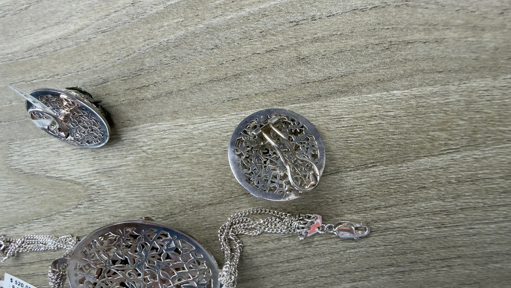 Vintage Sterling Silver Filigree Butterfly Jewelry Set Bracelet Clip Earrings